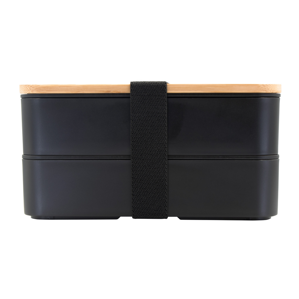 Lunchbox 2 in 1, 2x500 ml, Deckel aus Bambus, Besteck | Tijani in Schwarz, Ansicht 8
