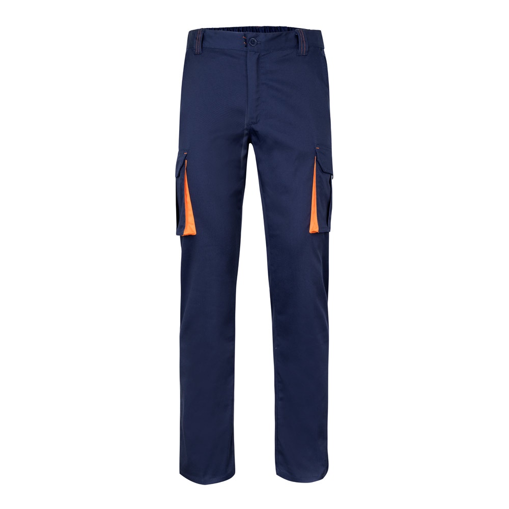 Zweifarbige Stretch-Hose mit mehreren Taschen (240 g/m²), aus Baumwolle (46 %), EME (38 %) und Polyester (16 %) | VL Fides – Marineblau/Orange