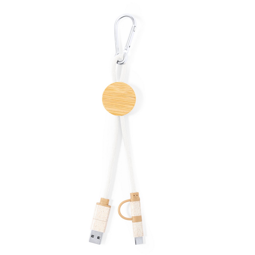 Ladekabel aus Weizenstroh und Baumwolle mit Karabinerhaken, Element aus Bambus in Neutral, Ansicht 4
