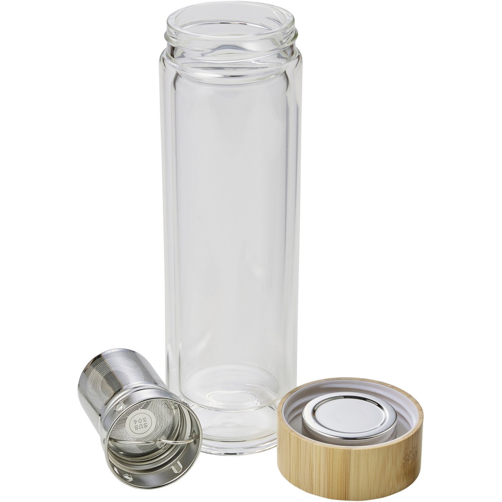 Thermosflasche aus Glas 420 ml mit Sieb zum Auffangen des Bodensatzes in Hellbraun, Ansicht 2