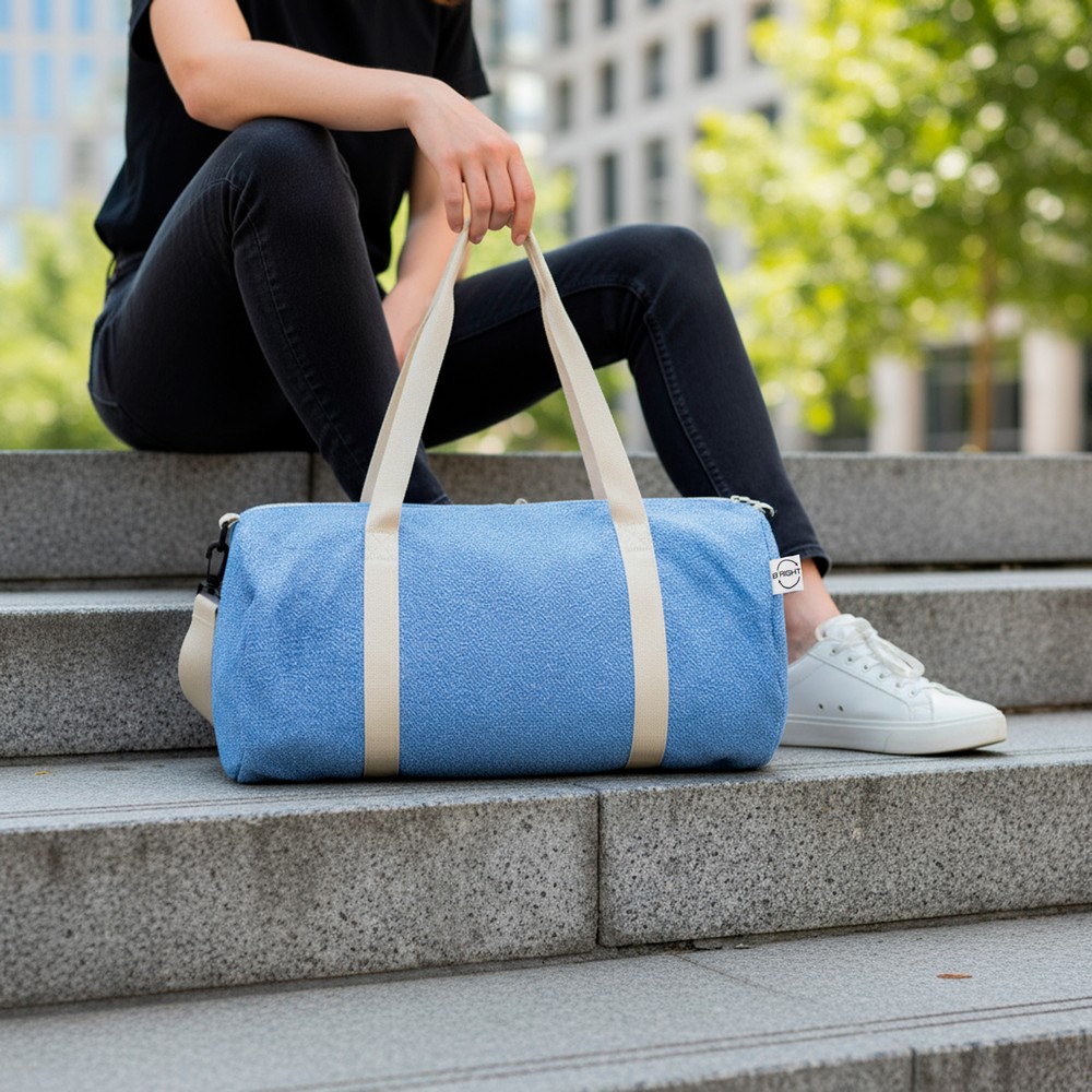 Sport- und Reisetasche B'RIGHT aus recycelter Baumwolle und recyceltem Polyester | Asha in Blau, Ansicht 6