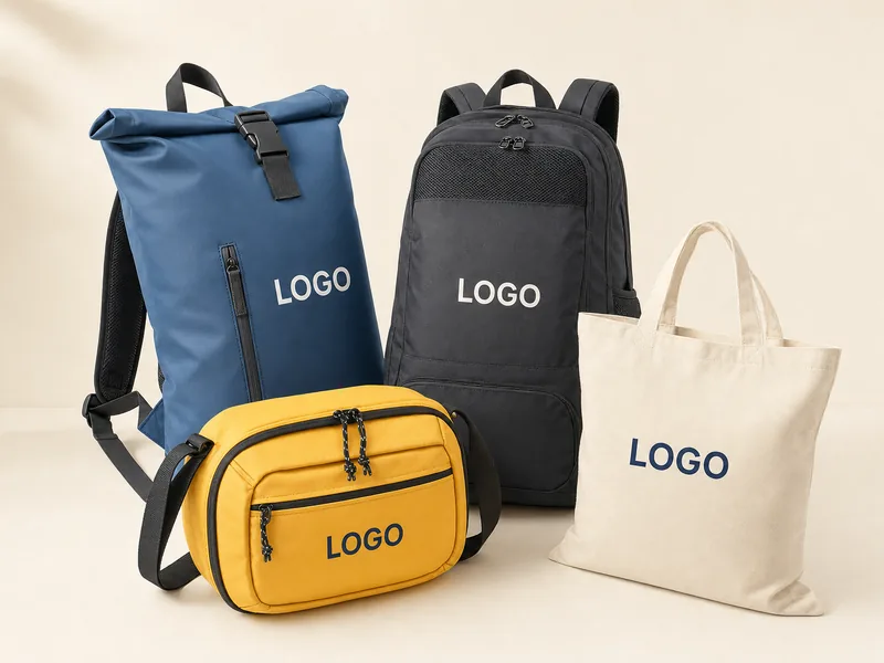Rucksäcke, Kühltasche und Baumwolltasche mit Logo bedruckt