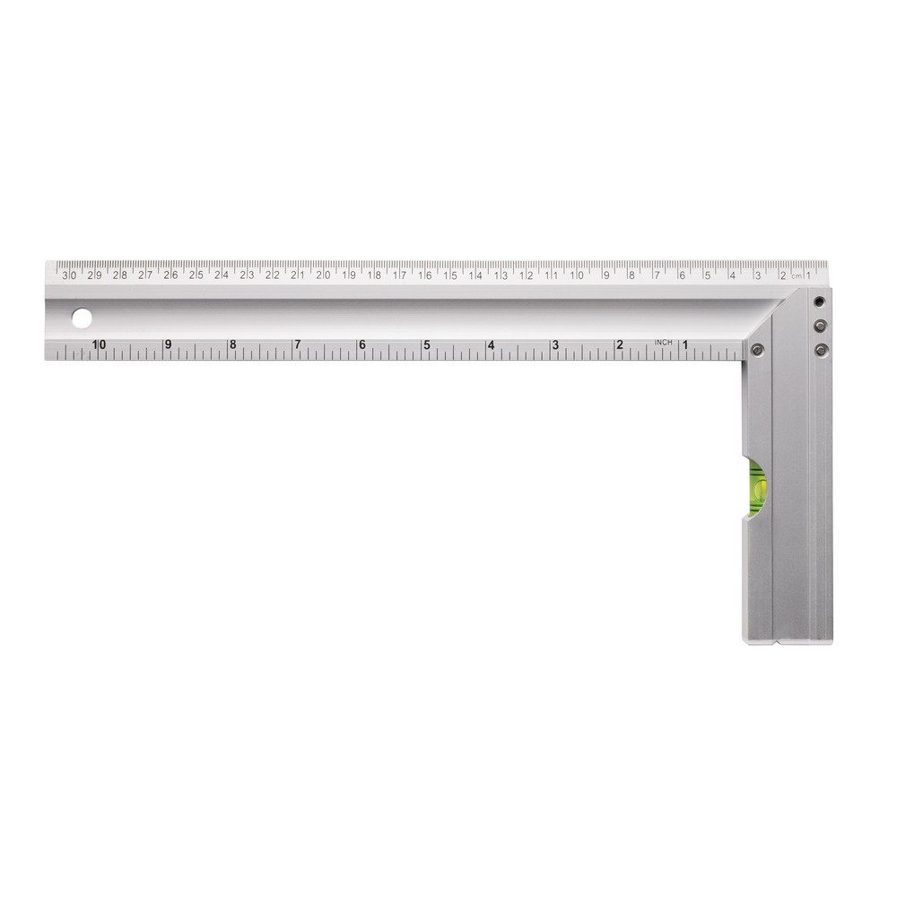 Professional aluminum square ruler with integrated level optimal to measure corners and draw squares. Double sided printing with indication in CM (30) and inches (10) Level Accuracy 0.5mm in Silber, Ansicht 4