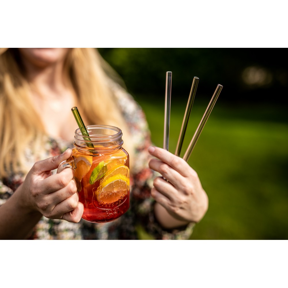 B'RIGHT Glas-Strohhalm-Set, 4-tlg. mit Reinigungstuch, wiederverwendbar | Lea in Neutral, Ansicht 3