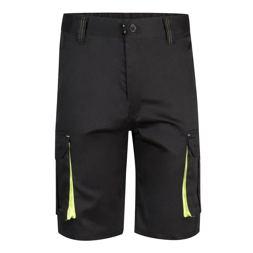 Zweifarbige Stretch-Bermudashorts mit mehreren Taschen (240 g/m²) aus Baumwolle (46 %), EME (38 %) und Polyester (16 %) | VL Hemera – Schwarz/Gelb