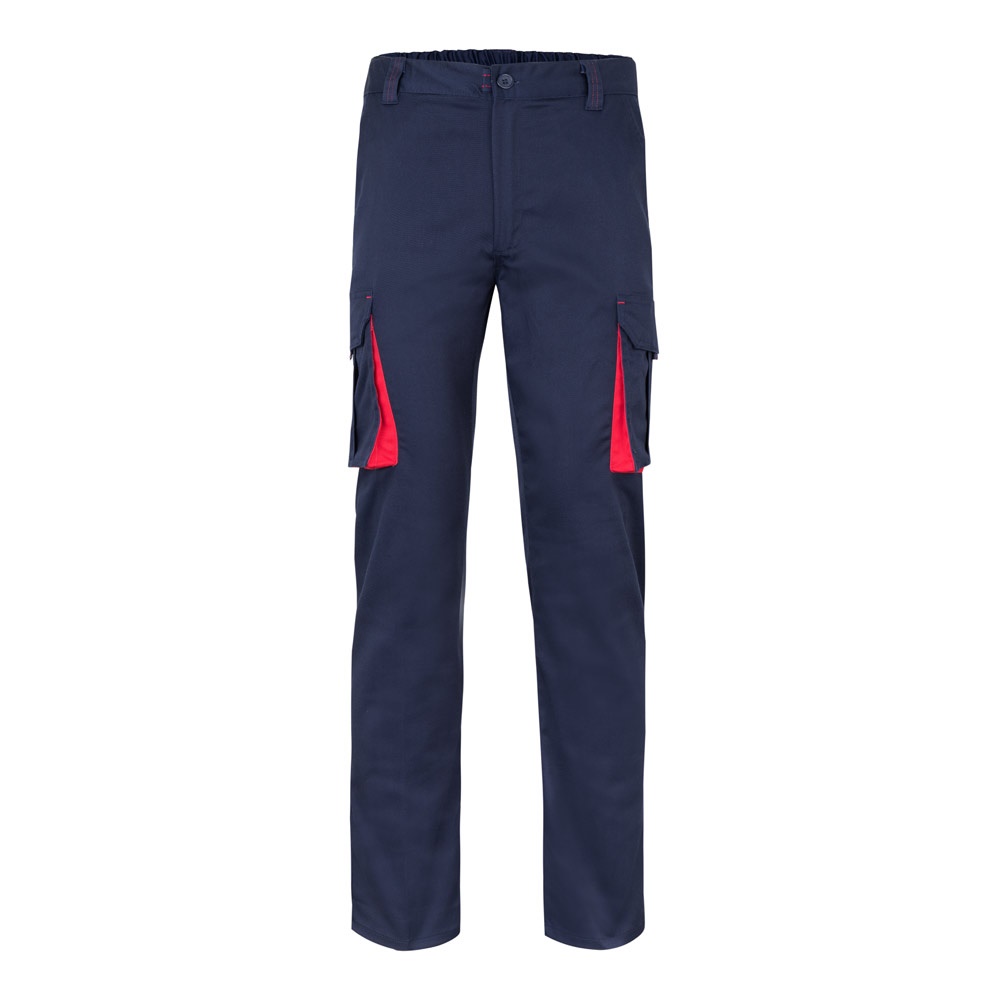 Zweifarbige Stretch-Hose mit mehreren Taschen (240 g/m²), aus Baumwolle (46 %), EME (38 %) und Polyester (16 %) | VL Fides – Marineblau/Rot