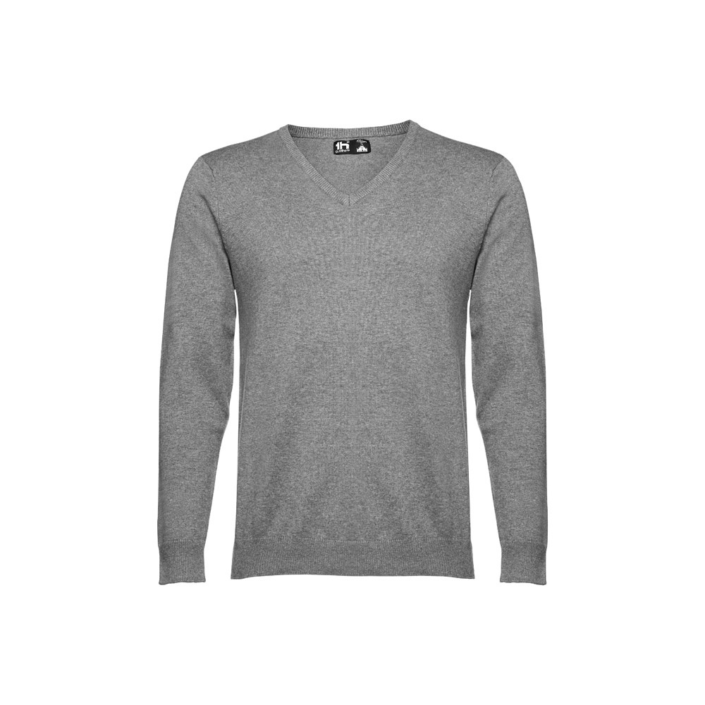 Herren-Pullover mit V-Ausschnitt aus Baumwolle und Polyamid | THC Milan – Grau melliert