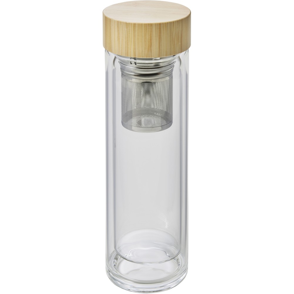 Thermosflasche aus Glas 420 ml mit Sieb zum Auffangen des Bodensatzes in Hellbraun