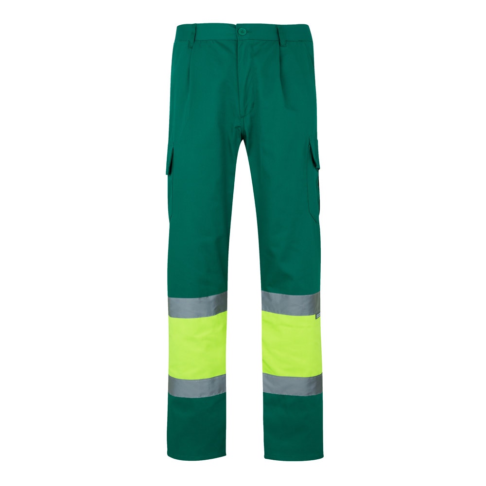 Zweifarbige Twill-Hose mit mehreren Taschen (210 g/m²), aus Baumwolle (20%) und Polyester (80%) | VL Poseidon – Grün/Gelb