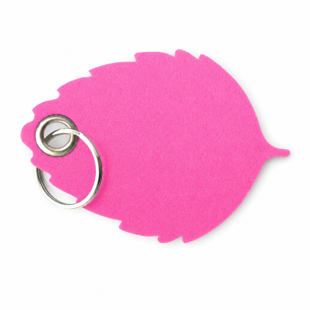 Filz-Schlüsselanhänger Blatt in Pink mit Metallöse und Schlüsselring – Werbeartikel aus 3 mm Filz