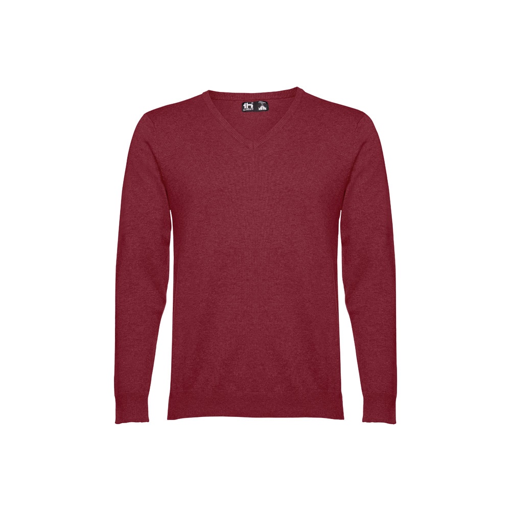 Herren-Pullover mit V-Ausschnitt aus Baumwolle und Polyamid | THC Milan – Burgunder