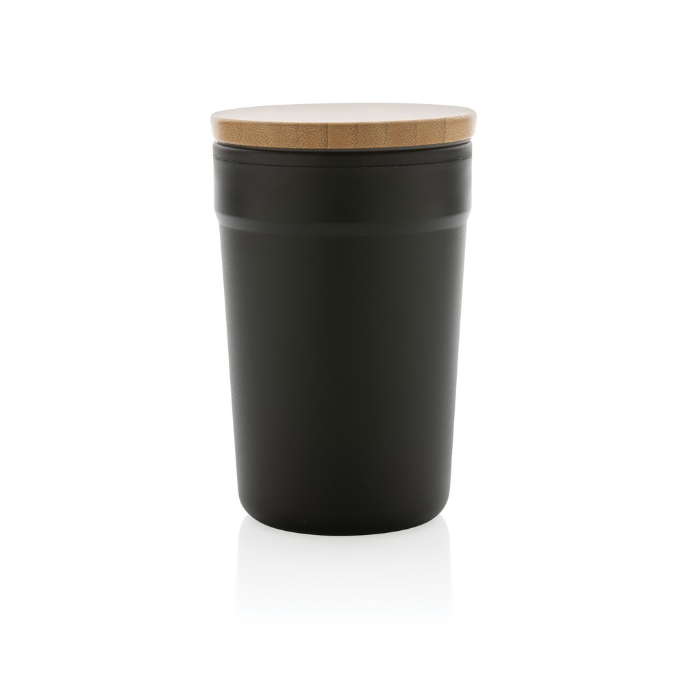 This beautiful tumbler with bamboo lid is made with GRS certified recycled PP. GRS certification ensures a completely certified supply chain of the recycled materials. The tumbler features a bamboo lid for on the go usage. Total recycled content: 52% base