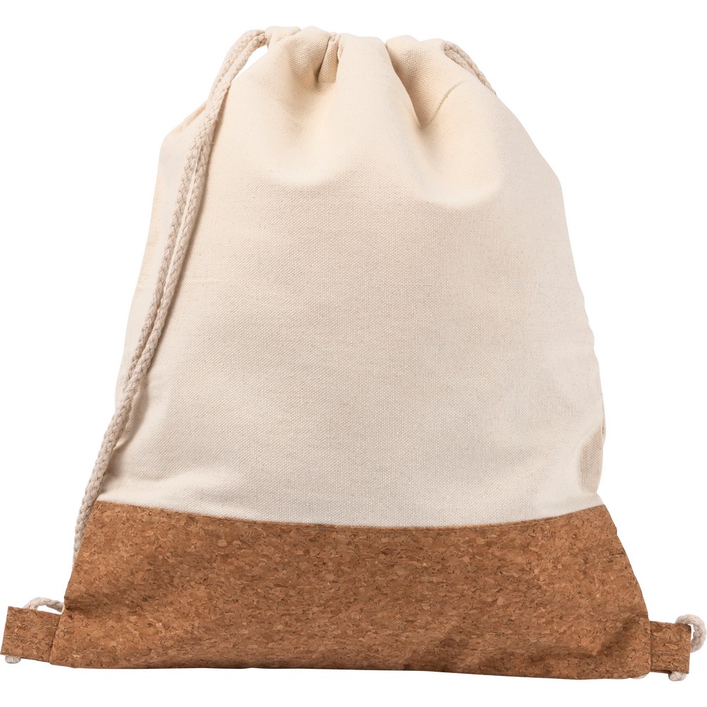 Beutel aus Baumwolle mit Kordel, Korkdetails in Beige, Ansicht 4