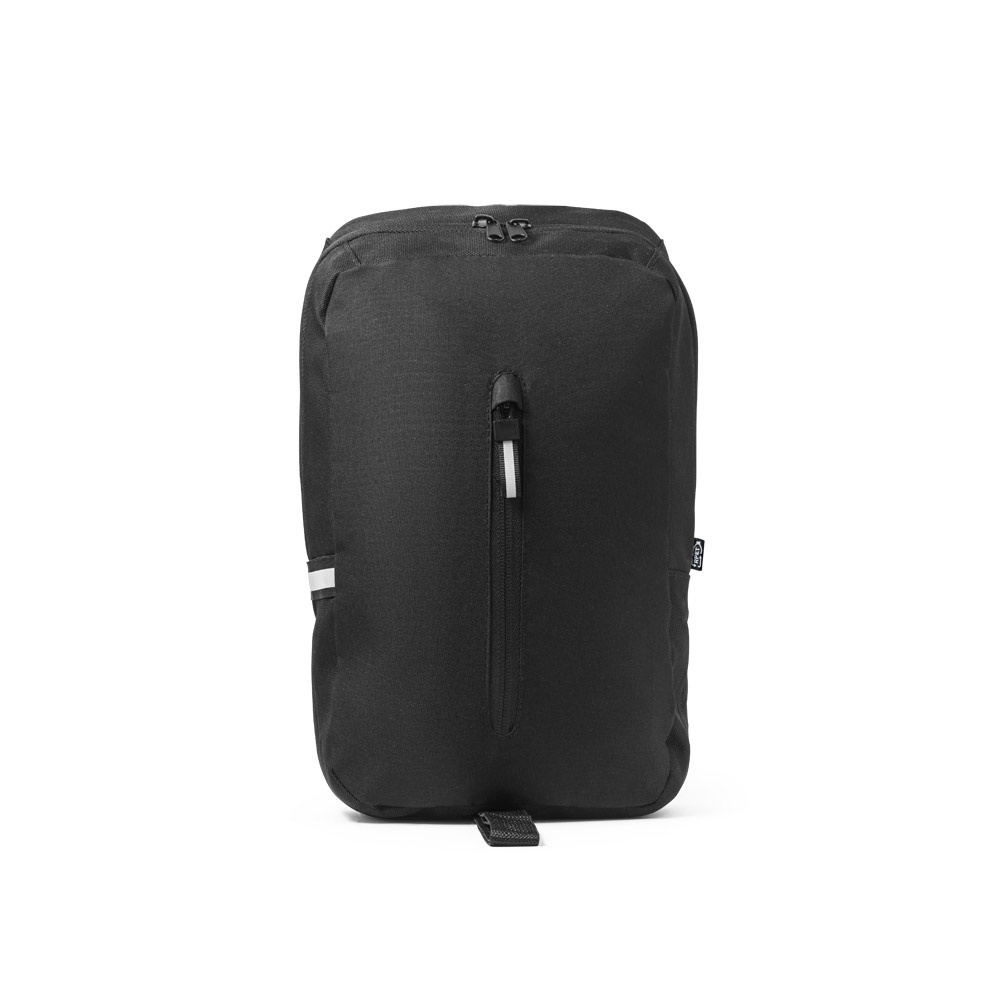Rucksack mit einem Schultergurt aus 300D recyceltem Polyester und 600D recyceltem Polyester, mit 210D-Futter aus recyceltem Polyester | Delfos – Schwarz, Ansicht 2