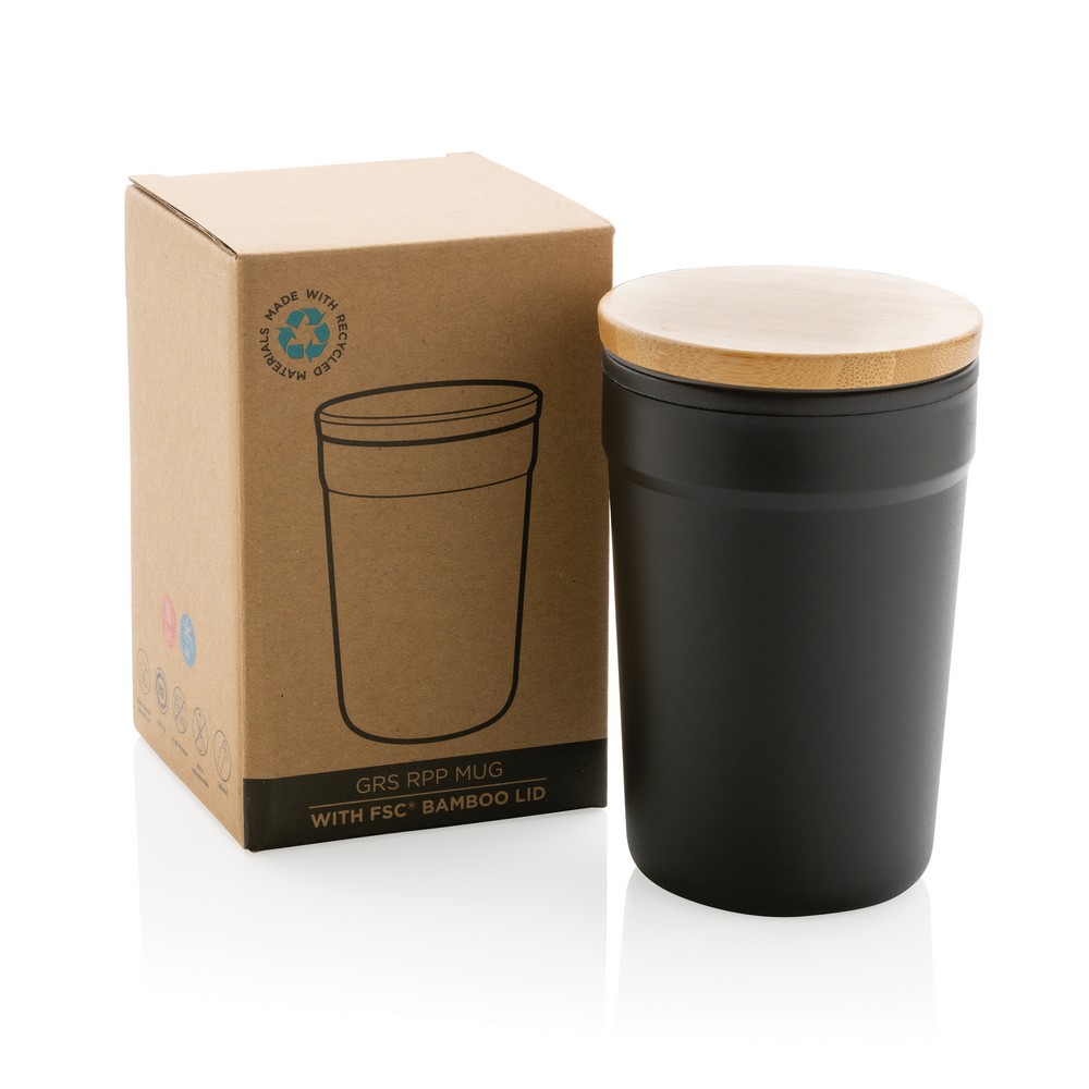 This beautiful tumbler with bamboo lid is made with GRS certified recycled PP. GRS certification ensures a completely certified supply chain of the recycled materials. The tumbler features a bamboo lid for on the go usage. Total recycled content: 52% base