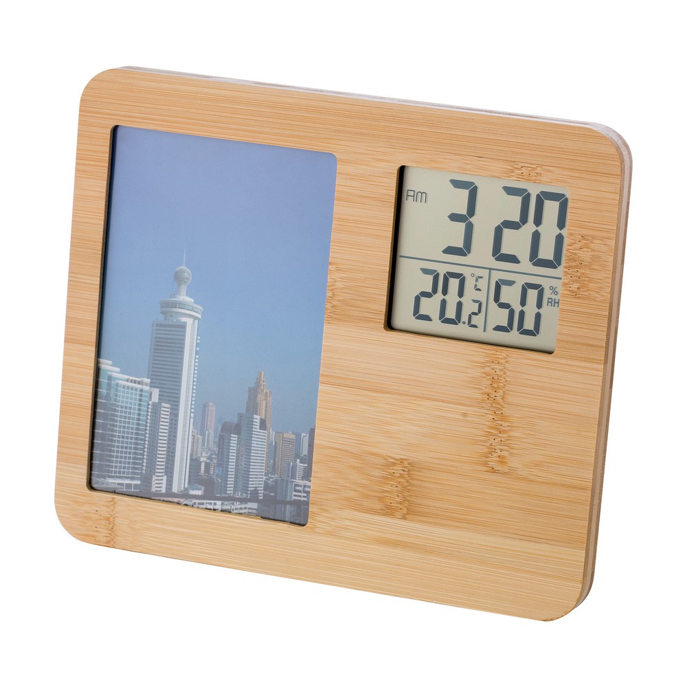 Wetterstation aus Bambus, Bilderrahmen in Braun