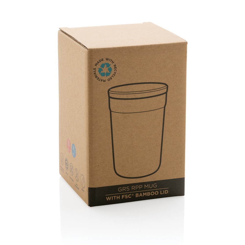 This beautiful tumbler with bamboo lid is made with GRS certified recycled PP. GRS certification ensures a completely certified supply chain of the recycled materials. The tumbler features a bamboo lid for on the go usage. Total recycled content: 52% base