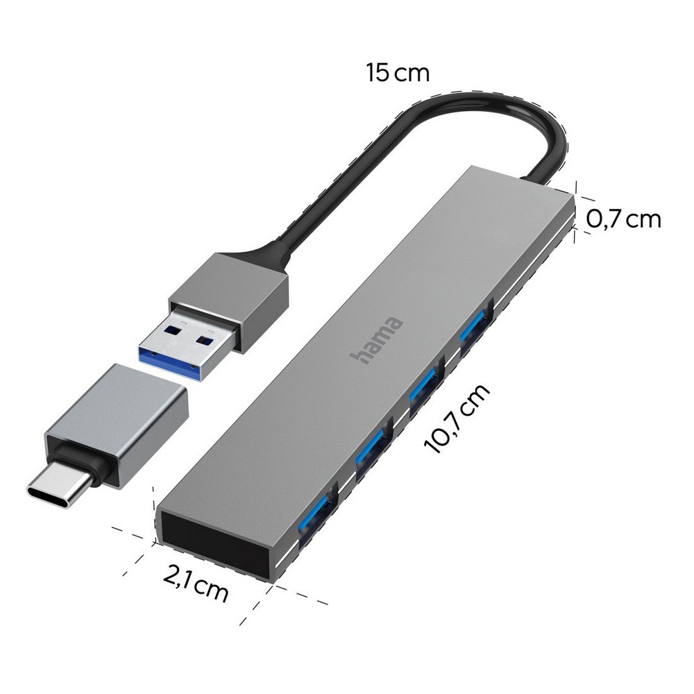 Hub USB, USB-C Hama in Grau, Ansicht 5
