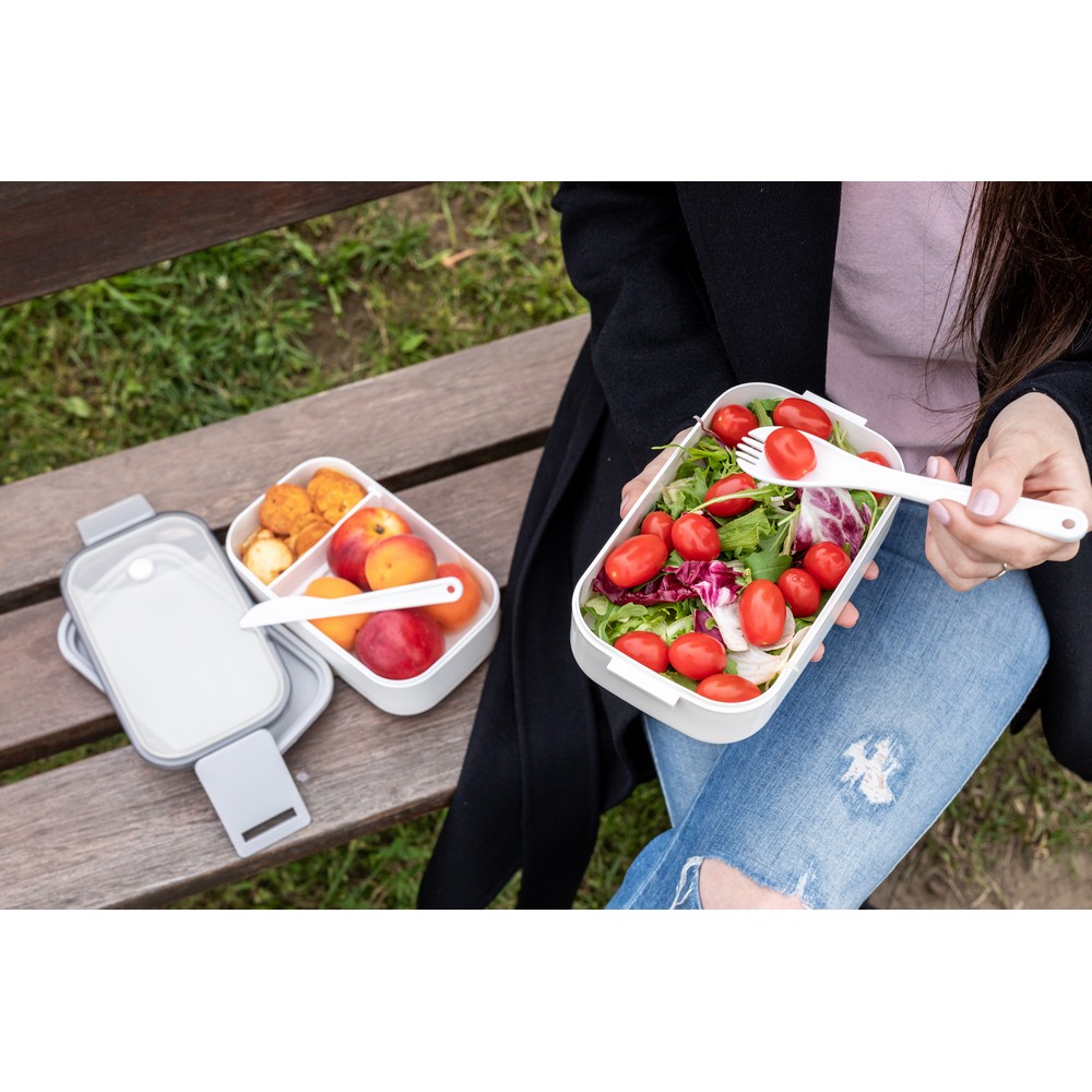 Lunchboxen 2 Stück, 2x700 ml, Besteck | Cash in Weiß, Ansicht 3