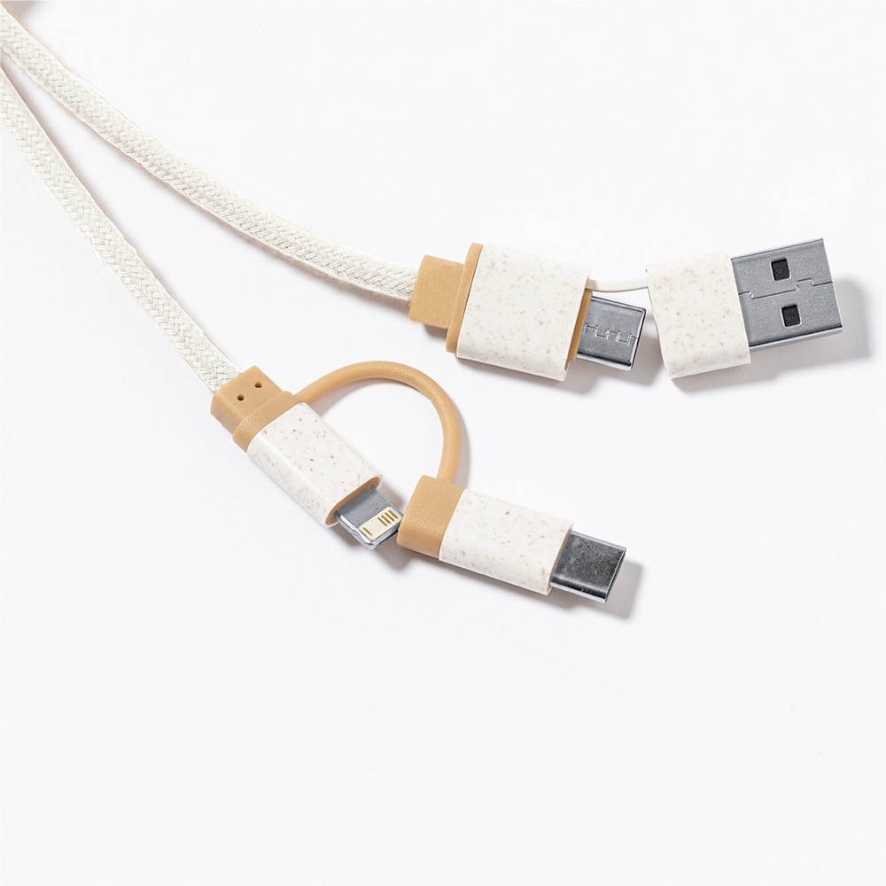 Ladekabel aus Weizenstroh und Baumwolle mit Karabinerhaken, Element aus Bambus in Neutral, Ansicht 2