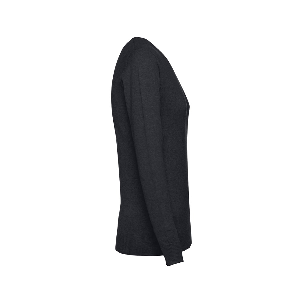 Pullover mit V-Ausschnitt für Damen aus Baumwolle und Polyamid | THC Milan Women – Schwarz, Ansicht 3