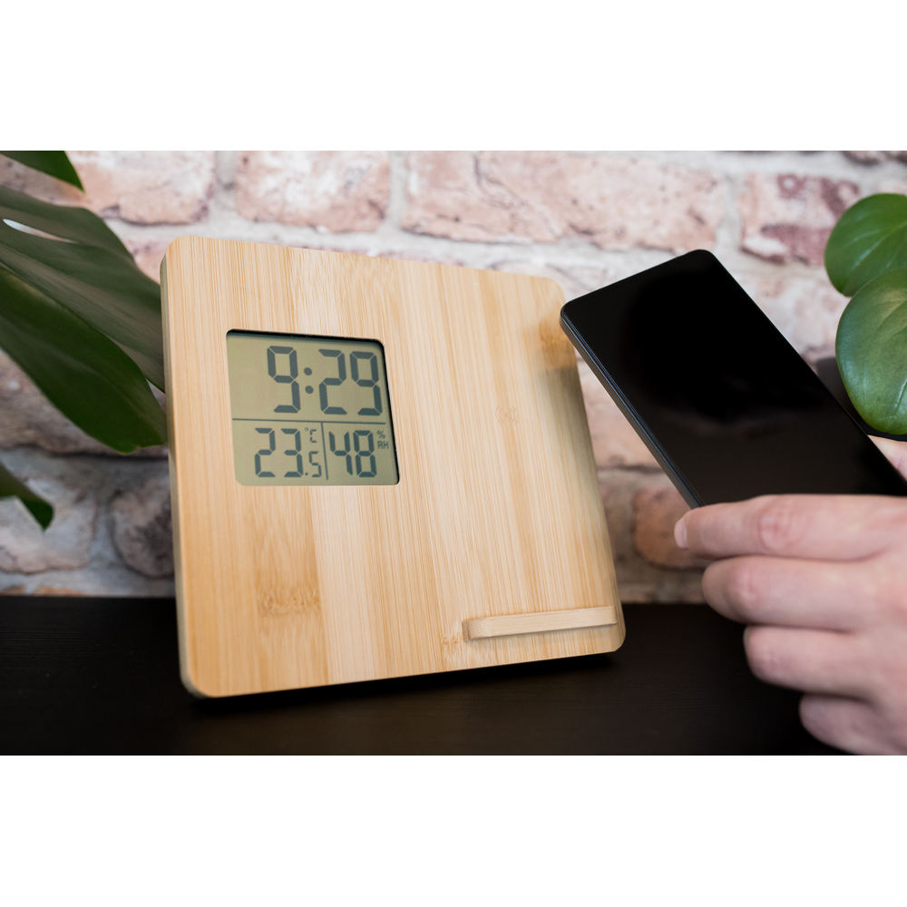 Kabelloses Ladegerät aus Bambus 10W, Wetterstation | Kahele in Hellbraun, Ansicht 9