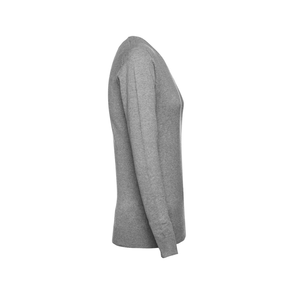 Pullover mit V-Ausschnitt für Damen aus Baumwolle und Polyamid | THC Milan Women – Grau melliert, Ansicht 3