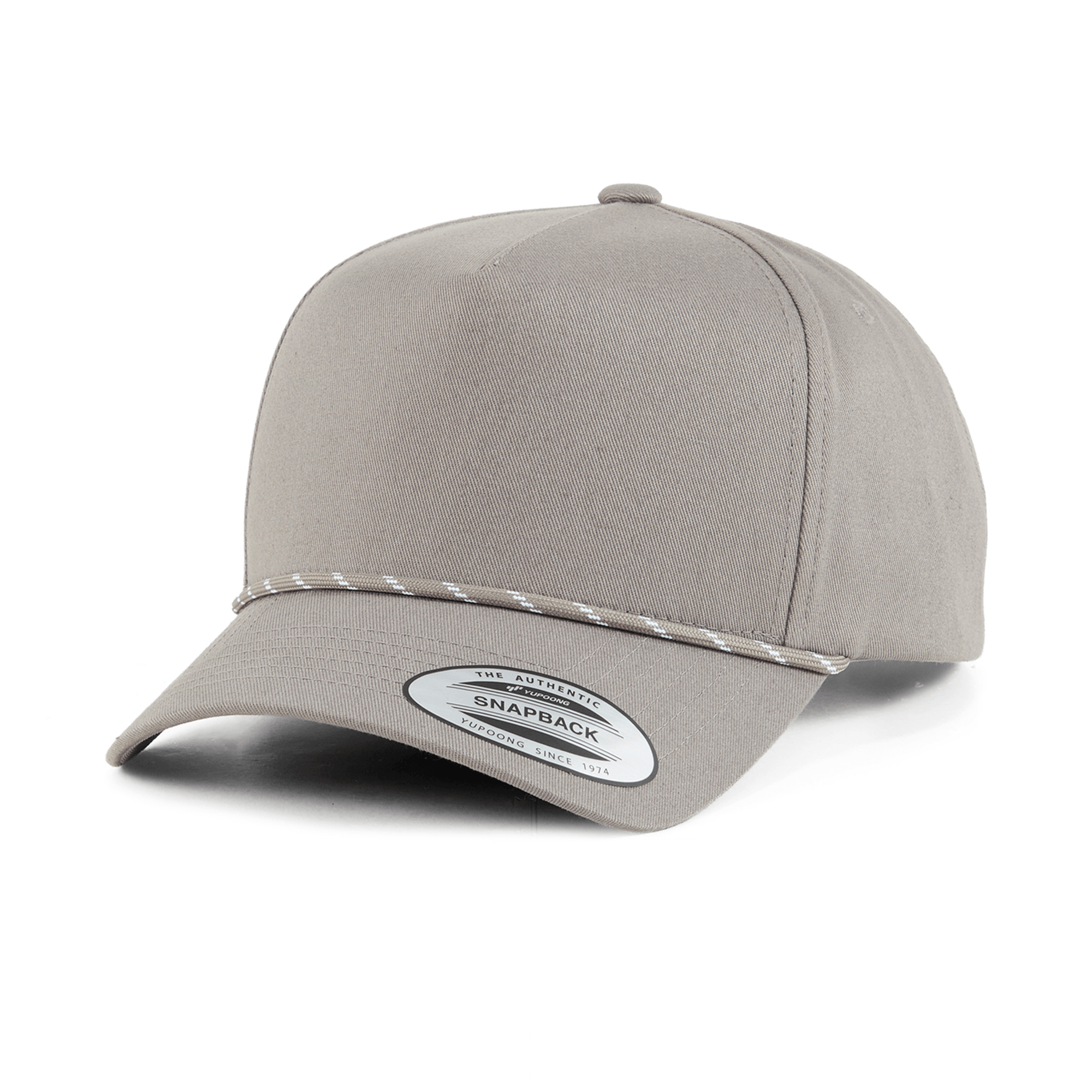 YP Classics® Retro Cotton Blend 5-Panel Snapback Cap with Braided Rope in Grau