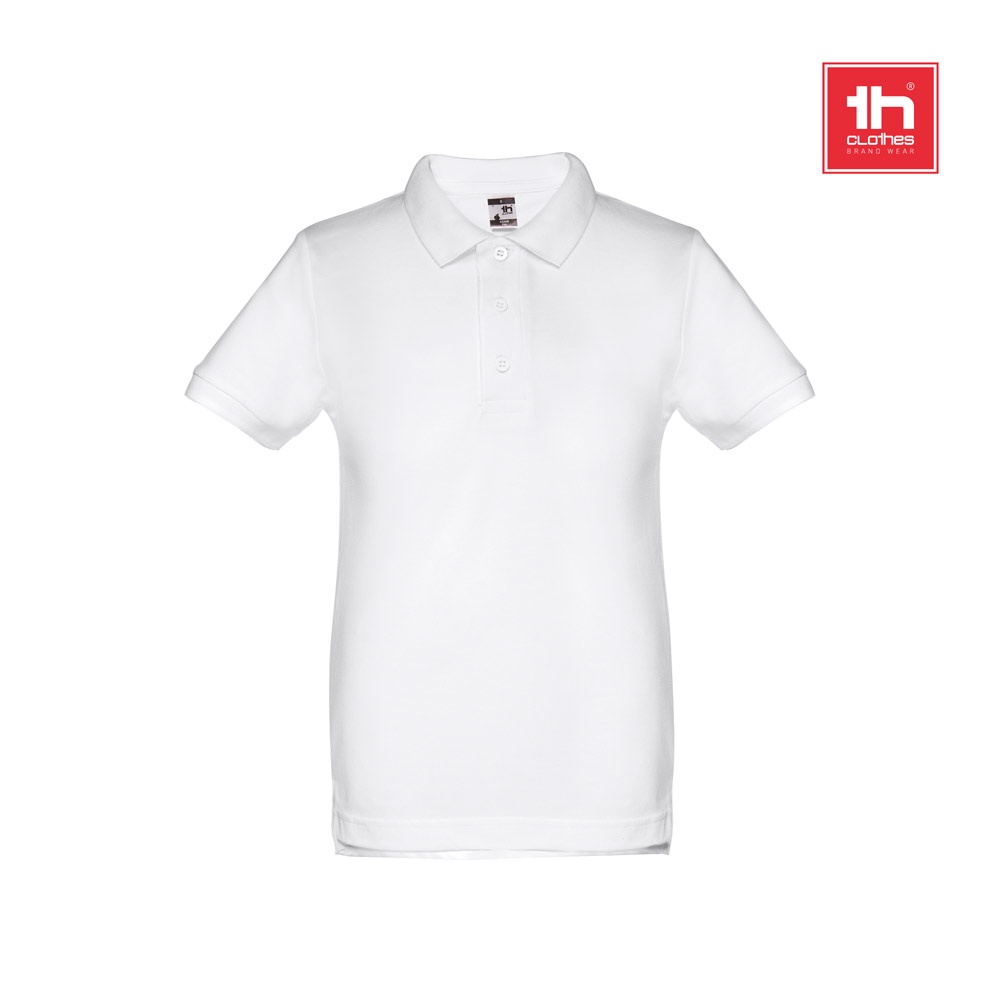 Kurzärmeliges Poloshirt für Kinder (unisex). Farbe Weiß | THC Adam Kids Wh – Weiß, Ansicht 5