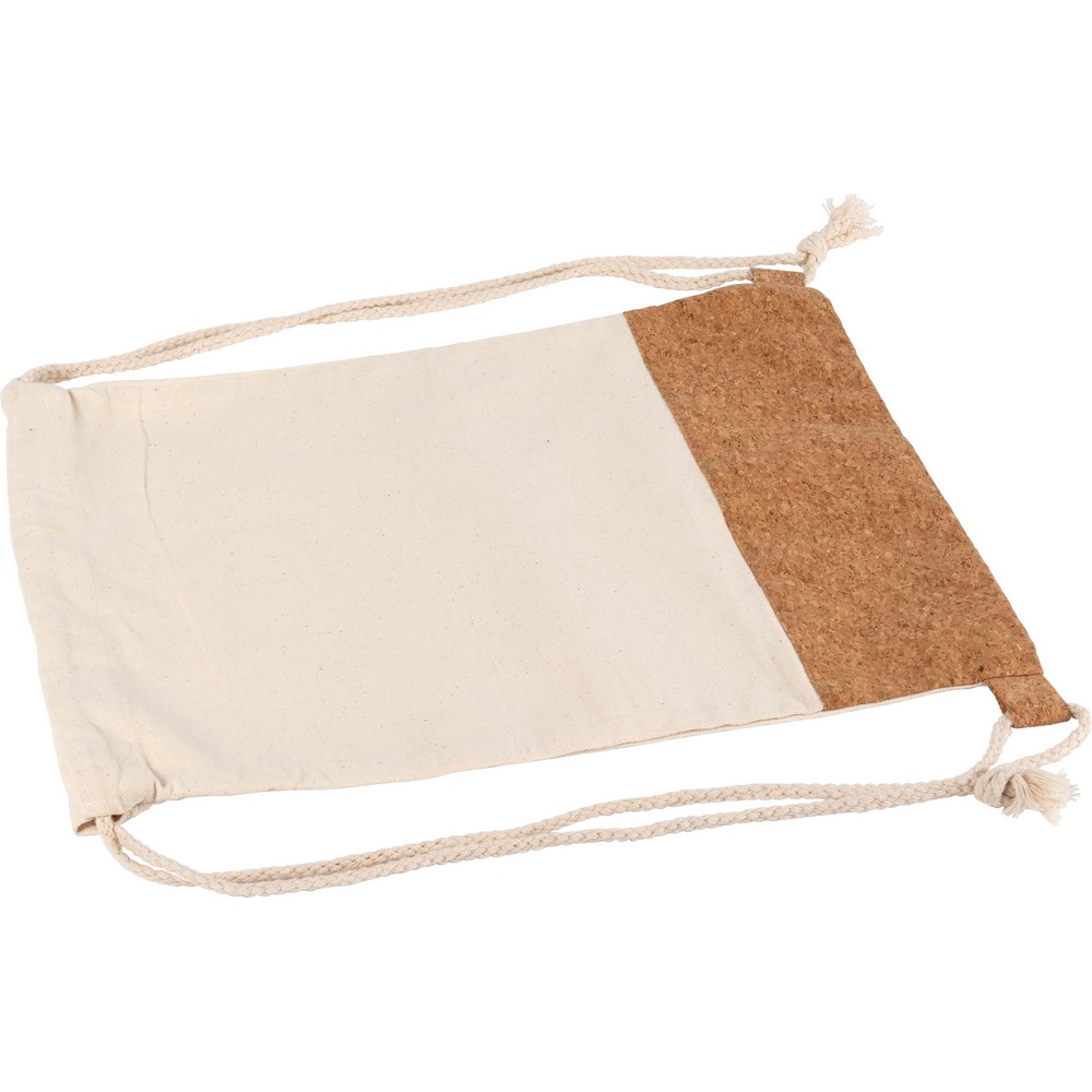 Beutel aus Baumwolle mit Kordel, Korkdetails in Beige, Ansicht 6