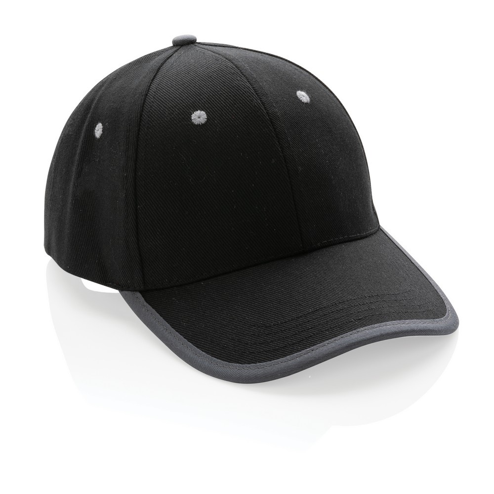 Impact AWARE™ 280gr Brushed rCotton 6 Panel Kontrast-Cap in Schwarz, Ansicht 7