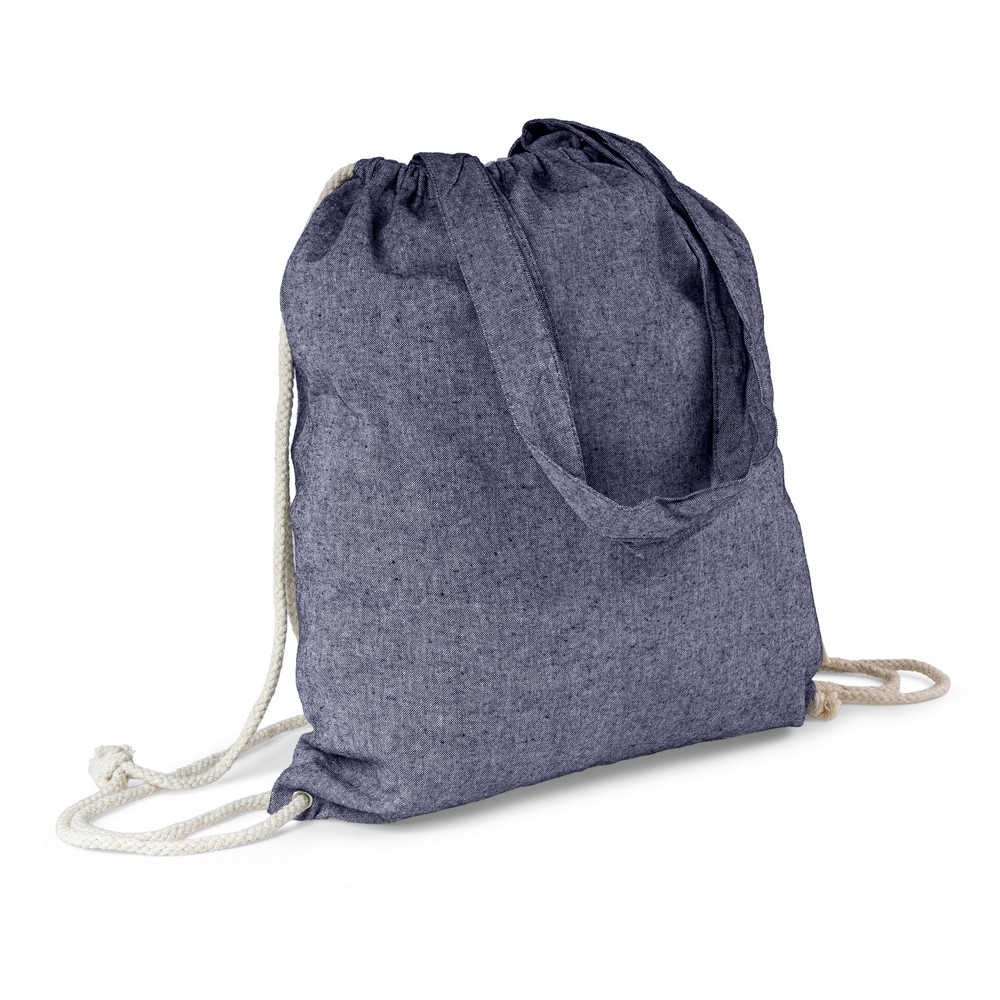 Baumwolltasche 2 in 1, Beutel mit Kordel, Einkaufstasche | Gondulfo in Blau