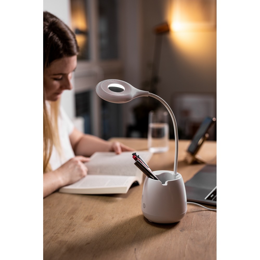 Schreibtischlampe, Wireless Lautsprecher 3W, Telefonständer, Halterung für Schreibutensilien | Asar in Weiß, Ansicht 2