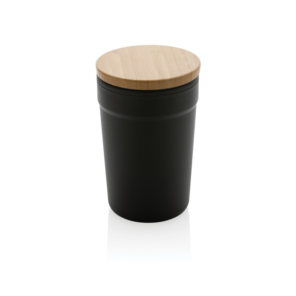 Trinkbecher 300 ml mit Bambusdeckel in Schwarz