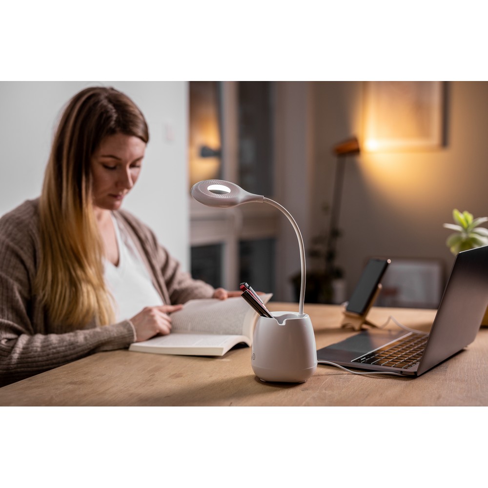 Schreibtischlampe, Wireless Lautsprecher 3W, Telefonständer, Halterung für Schreibutensilien | Asar in Weiß, Ansicht 4