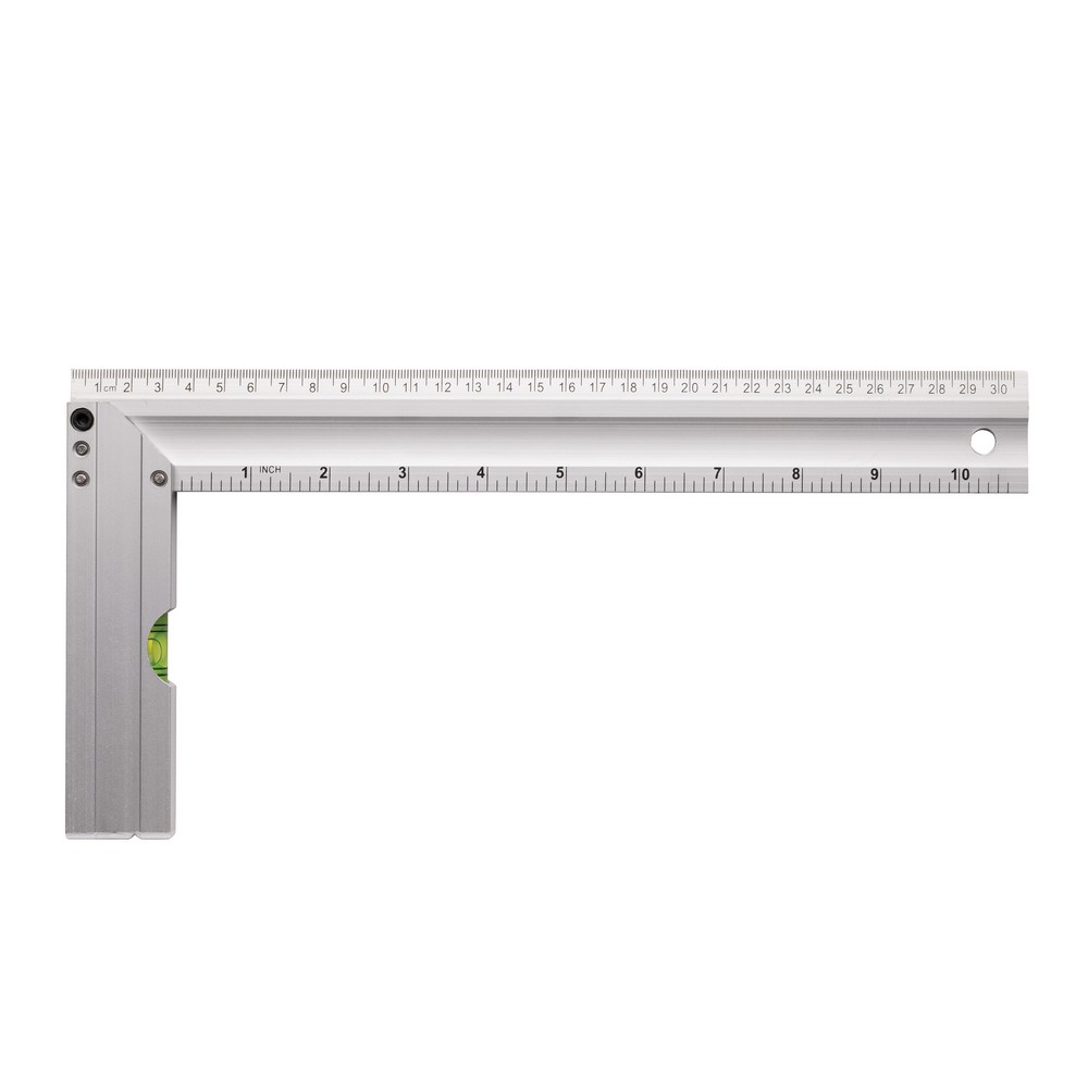 Professional aluminum square ruler with integrated level optimal to measure corners and draw squares. Double sided printing with indication in CM (30) and inches (10) Level Accuracy 0.5mm in Silber, Ansicht 3