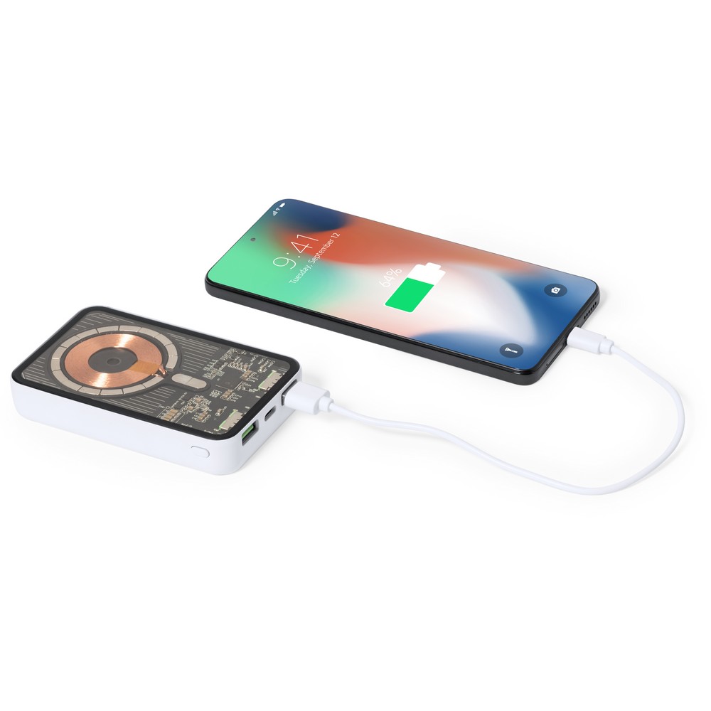 Magnetische kabellose Powerbank 5000 mAh, kabelloses Ladegerät 15W in Weiß, Ansicht 2