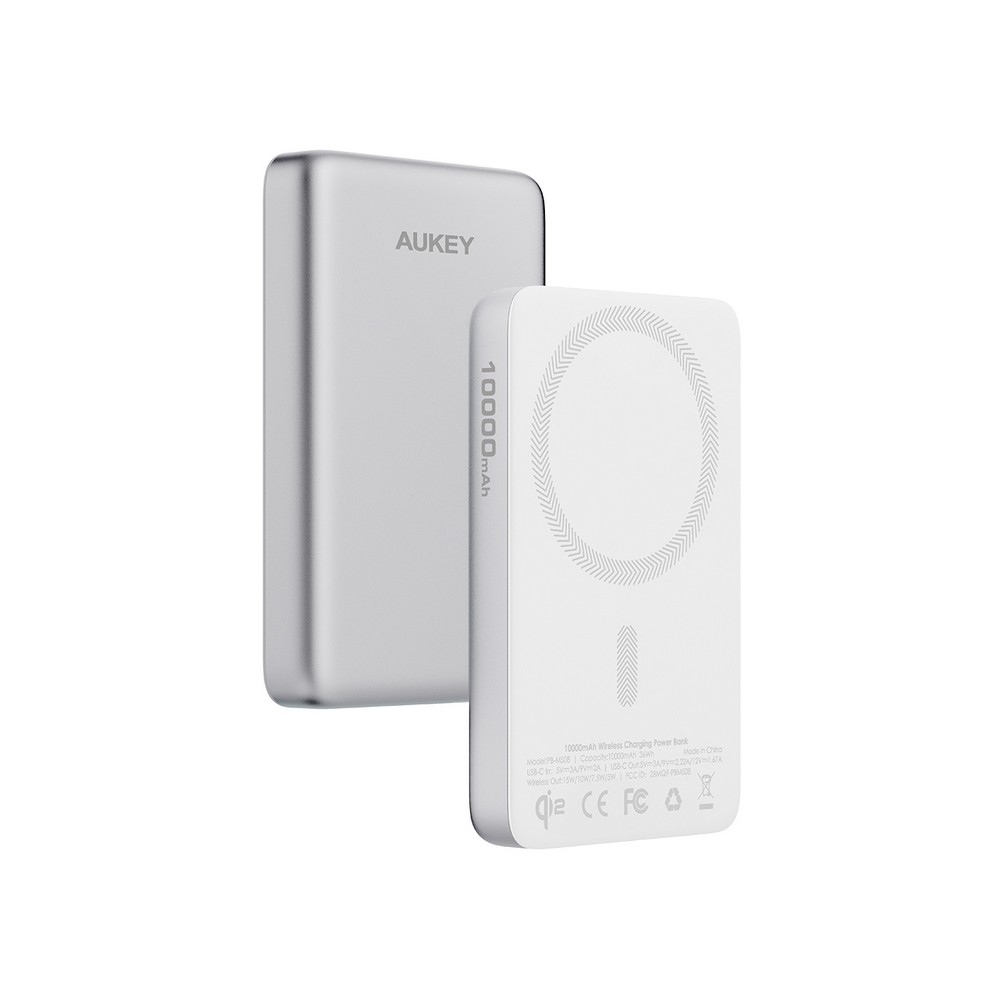 Magnetische kabellose Powerbank 10000 mAh, Aukey in Silber