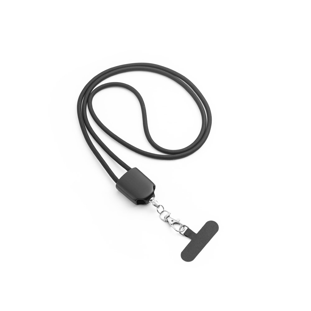 Lanyard mit Smartphone-Halterung, USB-C-Kabel und verschiedenen Adaptern aus recyceltem ABS und recyceltem TPE | Zewail – Schwarz