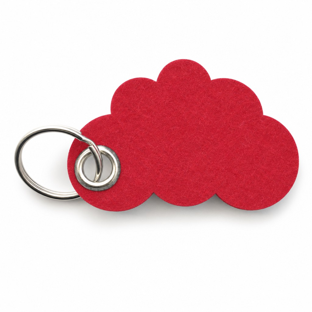 Filz-Schlüsselanhänger Wolke in Rot mit Metallöse und Schlüsselring – Werbeartikel aus 3 mm Filz