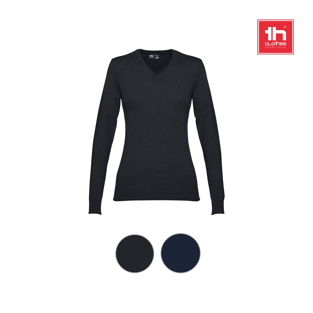 Pullover mit V-Ausschnitt für Damen aus Baumwolle und Polyamid | THC Milan Women – Schwarz, Ansicht 5