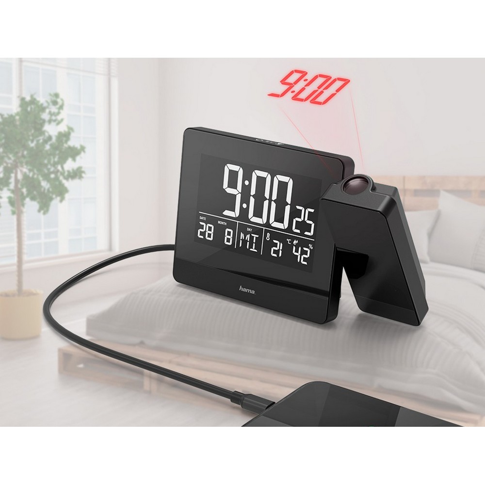 Uhr und Wecker mit Projektor Hama Plus Charge in Schwarz, Ansicht 2