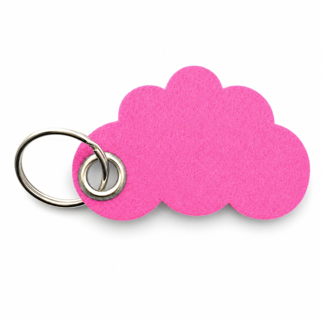 Filz-Schlüsselanhänger Wolke in Pink mit Metallöse und Schlüsselring – Werbeartikel aus 3 mm Filz