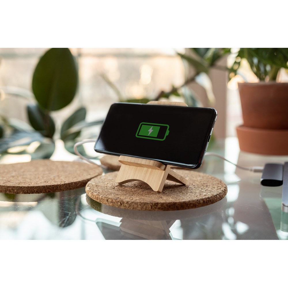 B'RIGHT Wireless Bambus-Ladegerät 10W, Telefonständer | Barbra in Holz, Ansicht 3