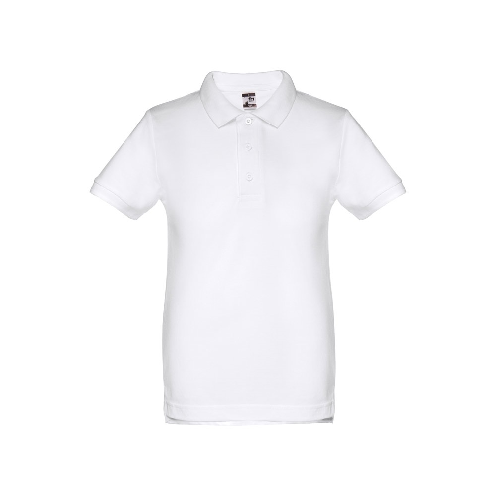 Kurzärmeliges Poloshirt für Kinder (unisex). Farbe Weiß | THC Adam Kids Wh – Weiß, Ansicht 2