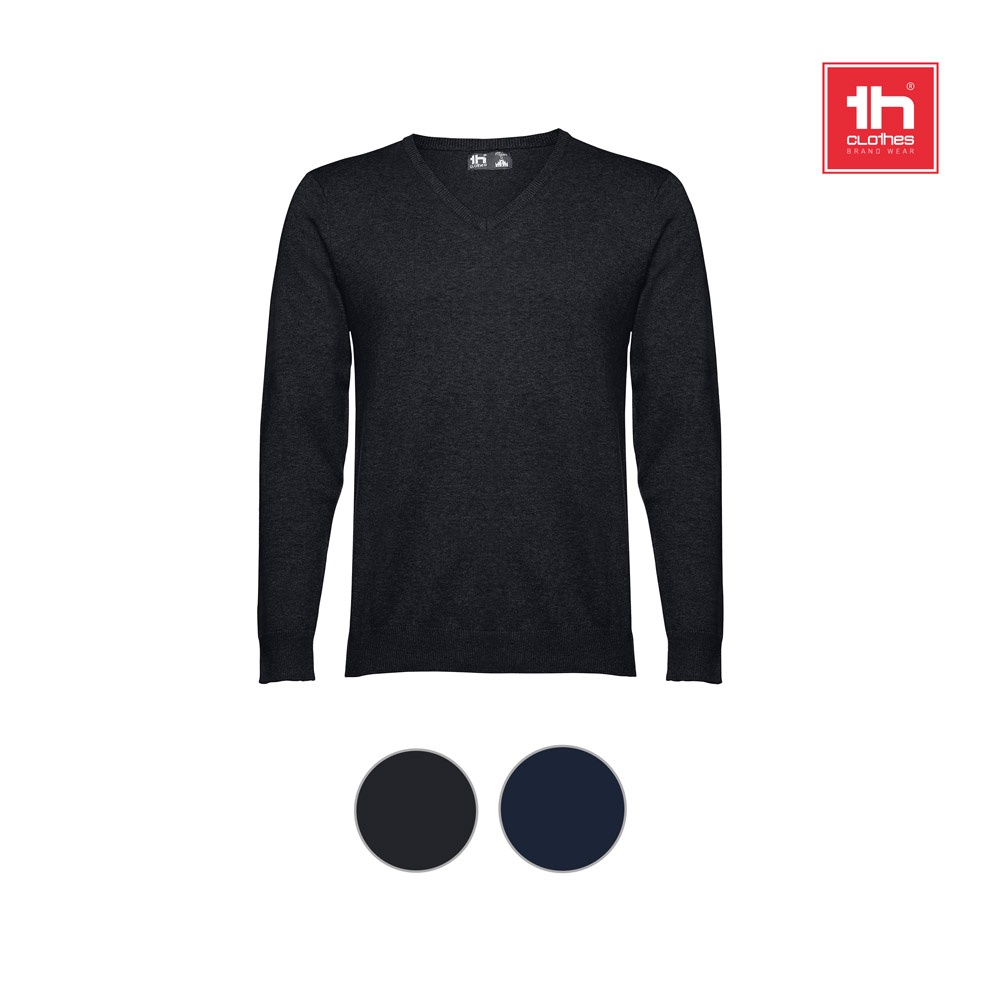 Herren-Pullover mit V-Ausschnitt aus Baumwolle und Polyamid | THC Milan – Schwarz, Ansicht 5