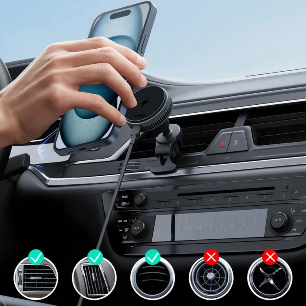 Kfz-Handyhalterung mit kabelloser 15W Ladefunktion, Aukey in Schwarz, Ansicht 6