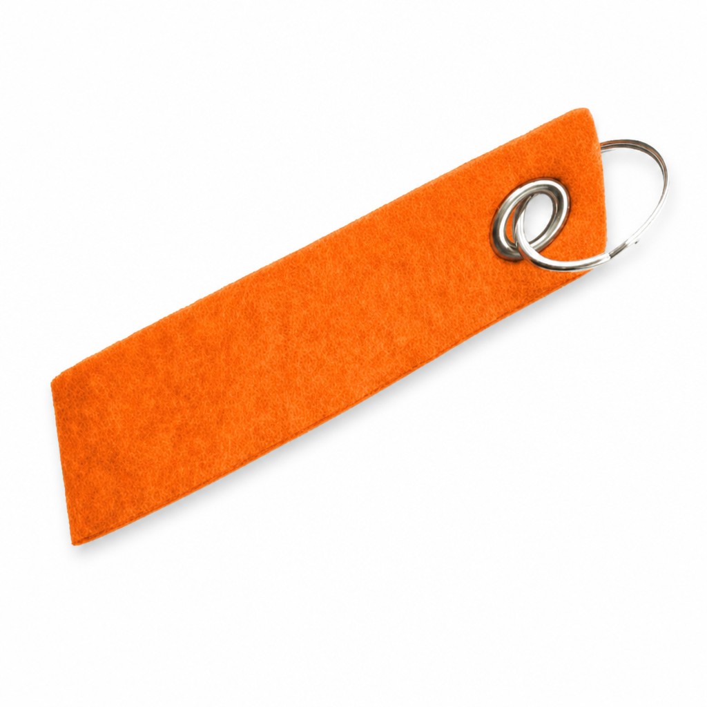 Filz-Schlüsselanhänger Schlaufe 60 × 20 mm in Orange mit Metallöse und Schlüsselring – Werbeartikel aus 3 mm Filz