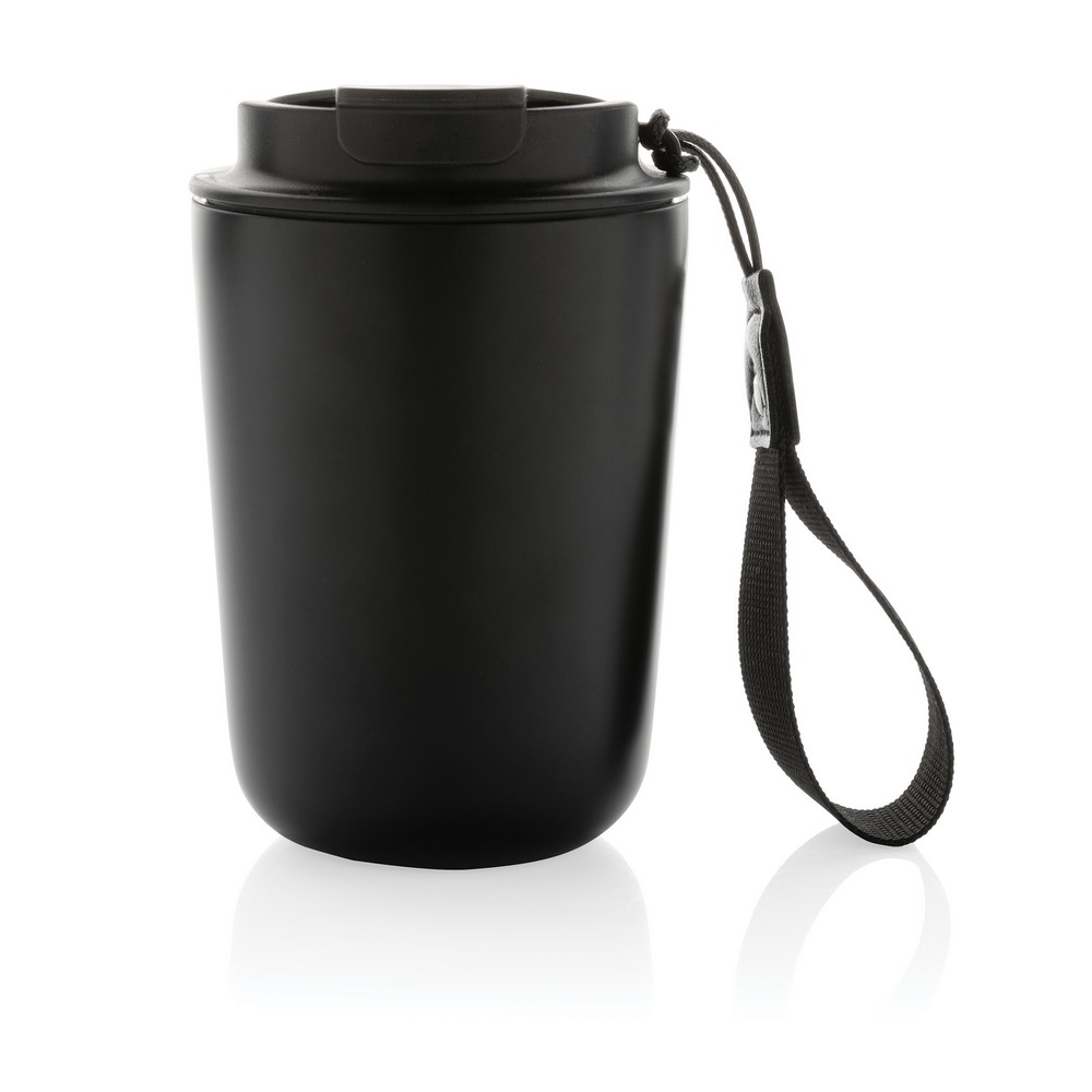 Cuppa Vakuumbecher aus RCS-Stahl mit Umhängeband in Schwarz, Ansicht 2