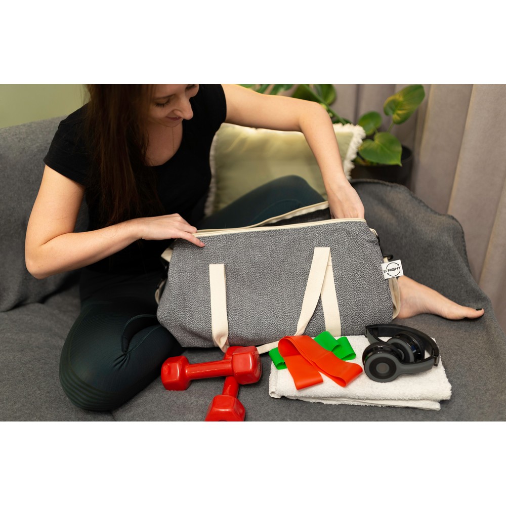 Sport- und Reisetasche B'RIGHT aus recycelter Baumwolle und recyceltem Polyester | Asha in Grau, Ansicht 2